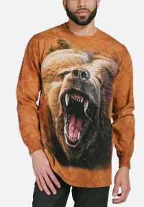 Langarmshirt brüllender Grizzly Bär in der Farbe braun