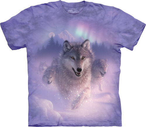 Wolf T-Shirt mit Polarlicht in der Farbe Lila
