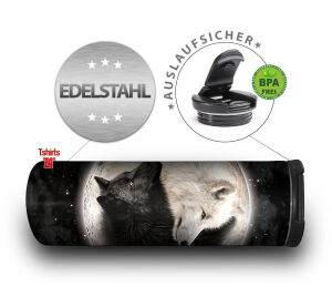 Edelstahl Thermobecher Yin Yang Wolves