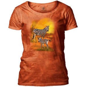 Damen Scoop Neck T-Shirt Mama and Baby Zebra