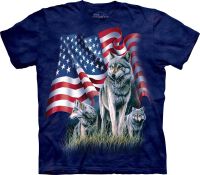 Patriotic T-Shirt Wolf Flag S