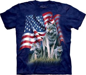 Patriotic T-Shirt Wolf Flag L