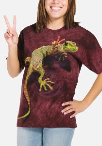 T-Shirt Gecko macht Peace Zeichen in rot