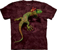 T-Shirt Gecko macht Peace Zeichen in rot